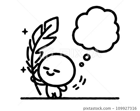 一個簡單的人拿著羽毛筆思考的線條畫插圖 109927316