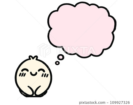 Illustration of a speech bubble with a smiling fictional character 109927326