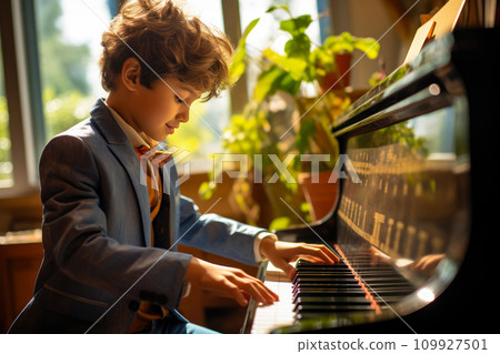 Piano Practice: Asian Boy's Musical Journey Piano Practice: Asian Boy's Musical Journey 109927501