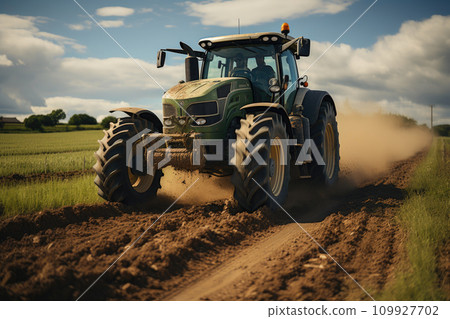 Tractor Working in a Field 109927702