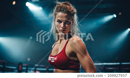 Powerful Female Kickboxer in Action 109927937