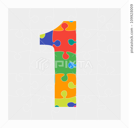Colorful puzzle number - 1. Jigsaw figure one 109928009