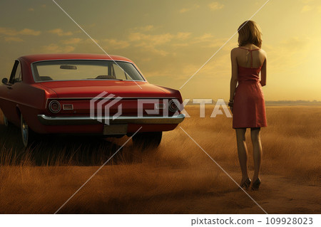 Charming Woman Captivates by Car 109928023