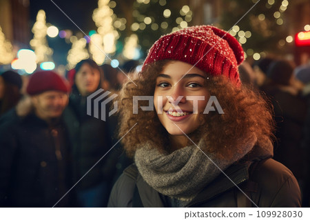 Joyful Young Friends at Holiday Parade Joyful Young Friends at Holiday Parade 109928030