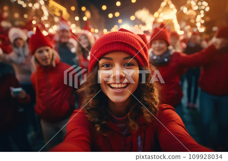 Merry Group Celebrating in Xmas Parade Merry Group Celebrating in Xmas Parade 109928034
