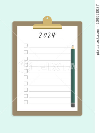 手寫的 2024 年清單和時尚的活頁夾材料 - 2024 年目標和計劃 109928087