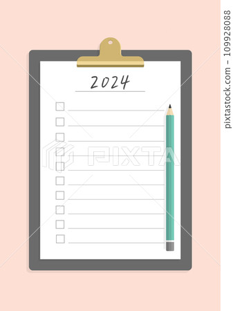 手寫的 2024 年清單和時尚的活頁夾材料 - 2024 年目標和計劃 109928088
