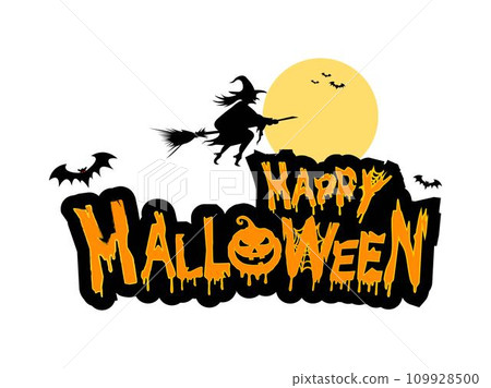 Happy Halloween Witch Riding Broom Vector 109928500