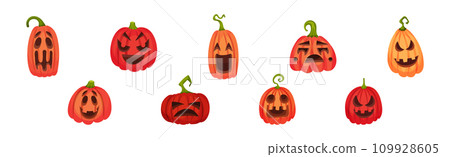 Spooky Pumpkin Smiley with Cutout Eyes and Mouth Vector Set 109928605