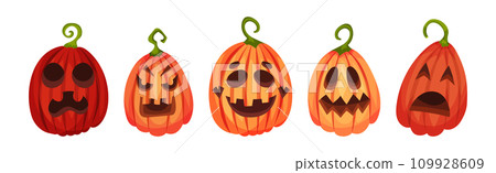 Spooky Pumpkin Smiley with Cutout Eyes and Mouth Vector Set 109928609