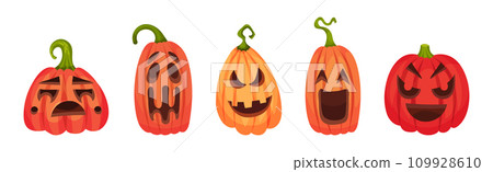 Spooky Pumpkin Smiley with Cutout Eyes and Mouth Vector Set 109928610