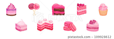 Pink Confectionery and Desserts with Cream Vector Set 109928612