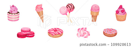 Pink Confectionery and Desserts with Cream Vector Set 109928613
