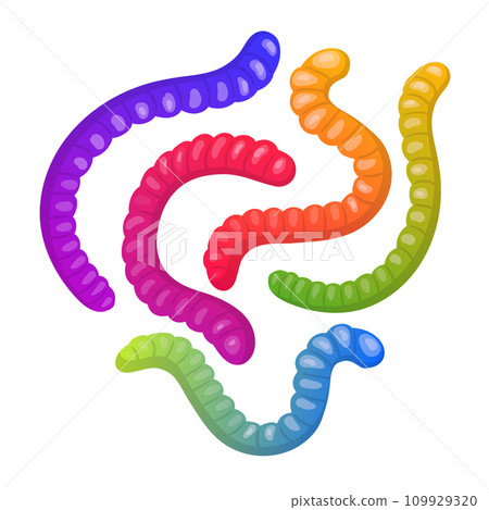 Gummy worms. Cartoon jelly candies, chewy marmalade shaped like worms, cute tasty sweets flat vector illustration. Sugary chewy worms Gummy worms. Cartoon jelly candies, chewy marmalade shaped like worms, cute tasty sweets flat vector illustration. Sugary chewy worms 109929320