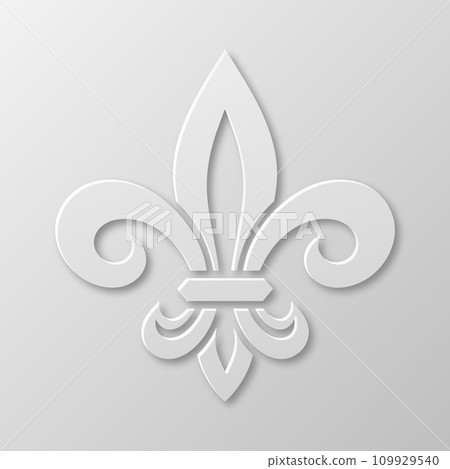 Vector Realistic Paper 3d Fleur De Lis Closeup on White Background. Heraldic Lily Sign, Vector Illustration 109929540