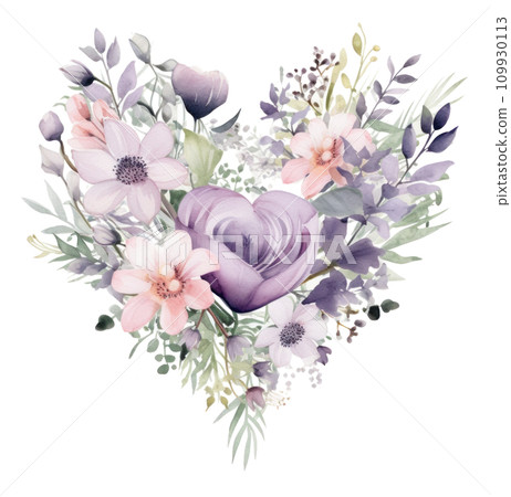 an artistic watercolor heart of flowers an artistic watercolor heart of flowers 109930113