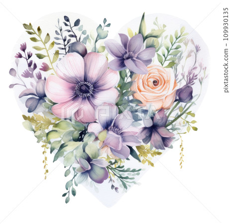 an artistic watercolor heart of flowers an artistic watercolor heart of flowers 109930135