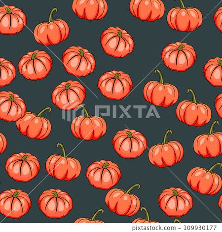 Seamless pattern with halloween pumpkins on color background. Scary and funny faces. Cute Pumpkin or ghost. Vector autumn holidays illustration 109930177