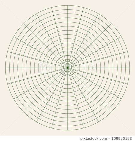 Polar coordinate circular grid isolated on white background. 360 degrees scale. Blank polar graph paper. Vector illustration. Mathematical graph. Lined blank on transparent background 109930198