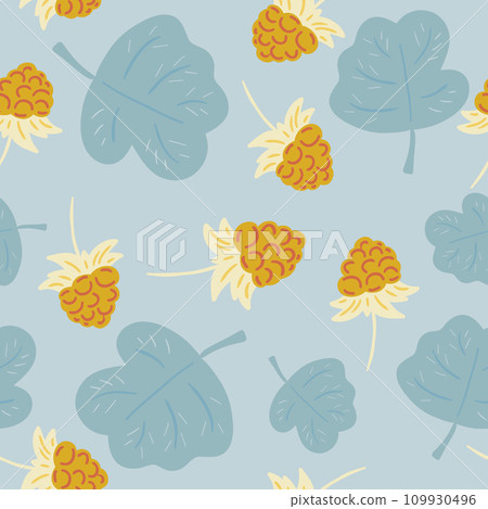 Cloudberry scandic berry hand drawn seamless pattern 109930496