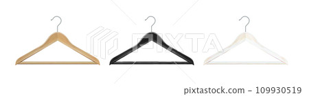 Clothes hanger isolated on white background. Wooden hanger Realistic vector clothes hanger wooden hanger closeup isolated on background. Design template, clipart or layout for graphics. Vector Clothes hanger isolated on white background. Wooden hanger Realistic vector clothes hanger wooden hanger closeup isolated on background. Design template, clipart or layout for graphics. Vector 109930519