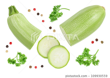 zucchini or marrow isolated on white background. Top view. Flat lay 109930559