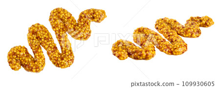 french mustard isolated on white background with full depth of field. Top view. Flat lay. french mustard isolated on white background with full depth of field. Top view. Flat lay. 109930605