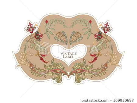 Fantasy flowers in retro, vintage, jacobean embroidery style 109930697