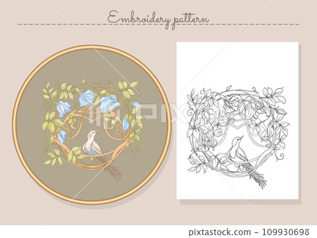 Fantasy flowers in retro, vintage, jacobean embroidery style 109930698