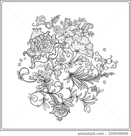 Fantasy flowers and bird, decorative flowers 109930699