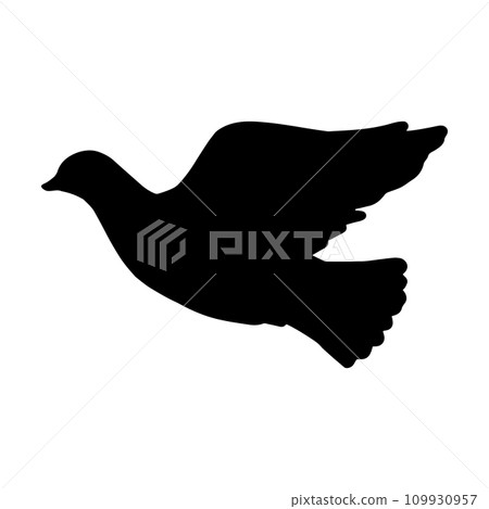 Silhouette monochrome illustration of a flapping pigeon, landscape orientation Silhouette monochrome illustration of a flapping pigeon, landscape orientation 109930957