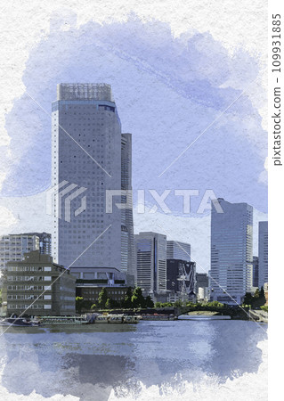 水彩風格 橫濱港未來 萬國橋地區 神奈川縣橫濱市 109931885