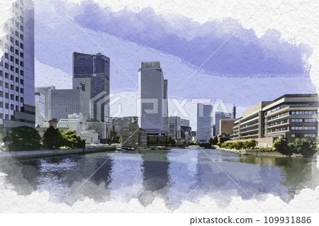 Watercolor style Yokohama Minatomirai Bankokubashi area Yokohama City, Kanagawa Prefecture 109931886