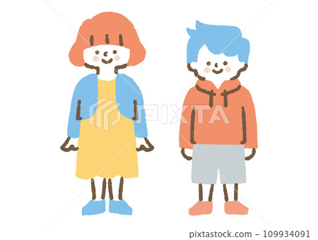 男孩和女孩並排站著_color 109934091