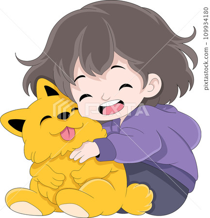 little girl is playing with cute puppy, hugging pet little girl is playing with cute puppy, hugging pet 109934180