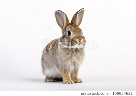 Image of pygmy rabbit on white background. Wildlife Animals, Mammals, Illustration, Generative AI. 109934621