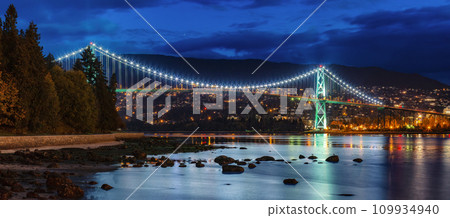 Lions Gate Bridge in Stanley Park, Downtown Vancouver, BC, Canada. Lions Gate Bridge in Stanley Park, Downtown Vancouver, BC, Canada. 109934940