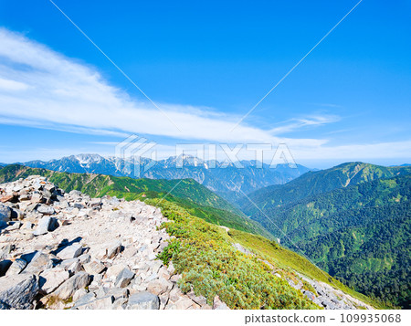 夏季攀登雞岳（從雞嶽山南峰山頂眺望劍岳和立山） 109935068