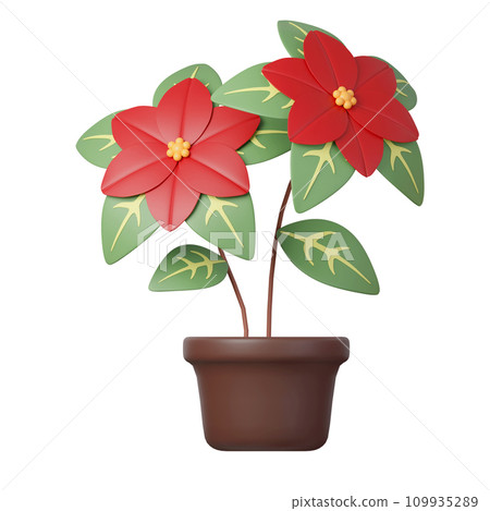3d Christmas flower pot icon. minimal decorative festive conical shape tree. New Year's holiday decor. 3d design element In cartoon style. Icon isolated on white background. 3d illustration 109935289