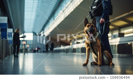 AI-generated content. Security officer with police dog at airport. Generative AI 109936494