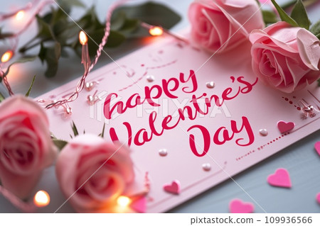AI-generated content. Happy valentine's day event card that say happy valentine's day cute and pink style. Generative AI 109936566