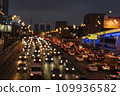 Moscow March 18 2021, driving a car in the night city of Moscow, traffic in the metropolis at night, lighting night roads in a big city, selective focus, blurred background tinting glare from 109936582
