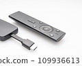 wireless internet TV set, set-top box and modern remote control, white background, selective focus, telecommunications equipment and technology concept 109936613