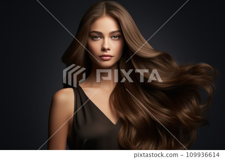 AI-generated content. Beautiful girl in move with a perfectly smooth hair. Generative AI AI-generated content. Beautiful girl in move with a perfectly smooth hair. Generative AI 109936614
