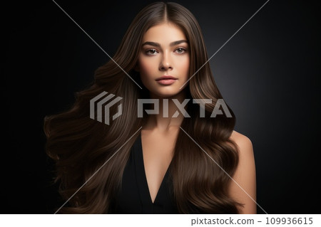 AI-generated content. Beautiful girl in move with a perfectly smooth hair. Generative AI AI-generated content. Beautiful girl in move with a perfectly smooth hair. Generative AI 109936615