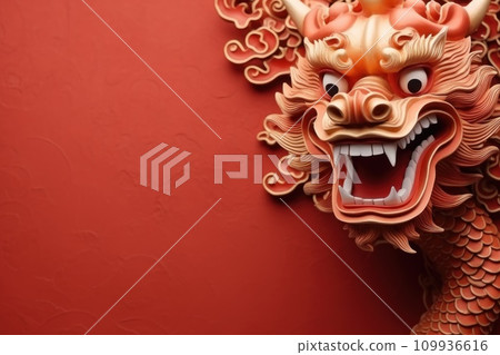 AI-generated content. Golden Chinese dragon on red color background. Generative AI AI-generated content. Golden Chinese dragon on red color background. Generative AI 109936616