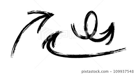 Grunge arrows. Brush painted arrow set with marker texture. Vector illustration 109937548