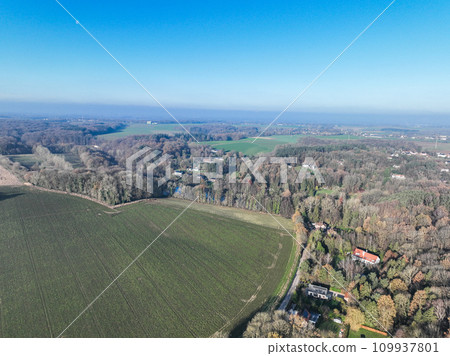 Aerial view of small countryside town in the area of Walloon, Belgium 109937801