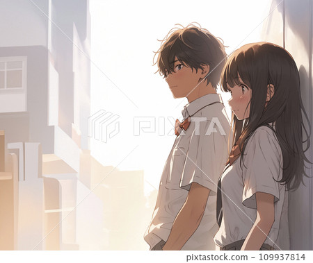 高中男孩和女孩對自己喜歡的人感到興奮(AI 生成的圖像) 高中男孩和女孩對自己喜歡的人感到興奮(AI 生成的圖像) 109937814