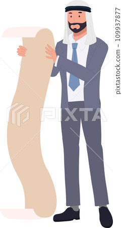 Professional Arab Businessman in suit is Managing Tasks with Long Checklist. Professional Arab Businessman in suit is Managing Tasks with Long Checklist. 109937877